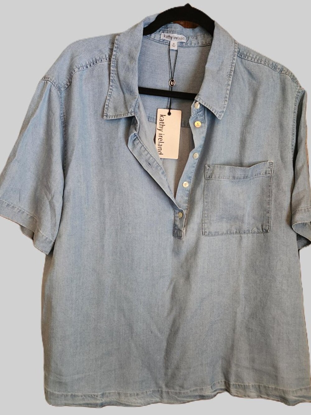 Womens Short Sleeve Denim Blouse by Kathy Ireland 1X